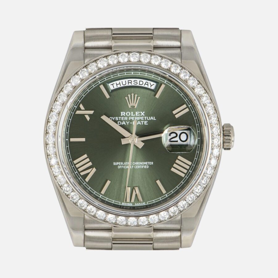 Rolex Day-Date 40 228349RBR White Gold Olive Green Roman Dial
