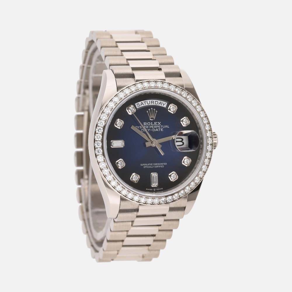 Rolex Day-Date 36 128349RBR White Gold Diamond Dial & Bezel