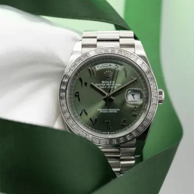 Rolex Day-Date 40 228396TBR Platinum Olive Green Hindu Arabic