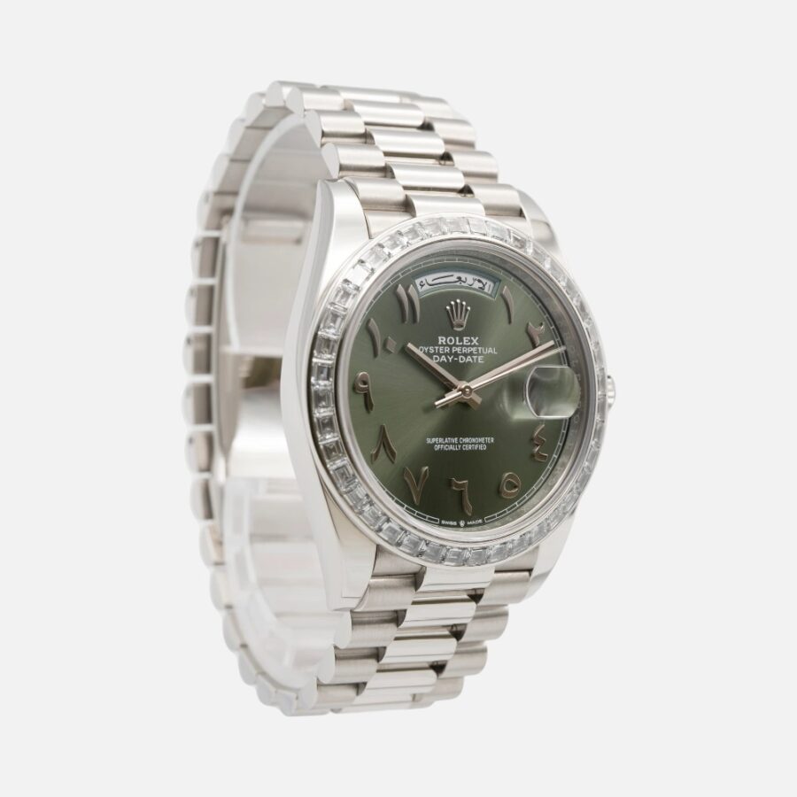 Rolex Day-Date 40 228396TBR Platinum Olive Green Hindu Arabic