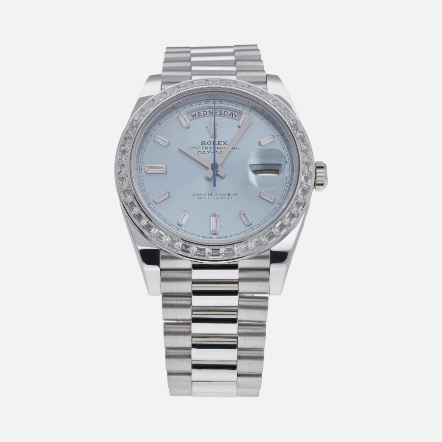 8b2aec68c26540688f258754828fd76d Rolex Day-Date 40 228396TBR Platinum Diamond Bezel Green Dial