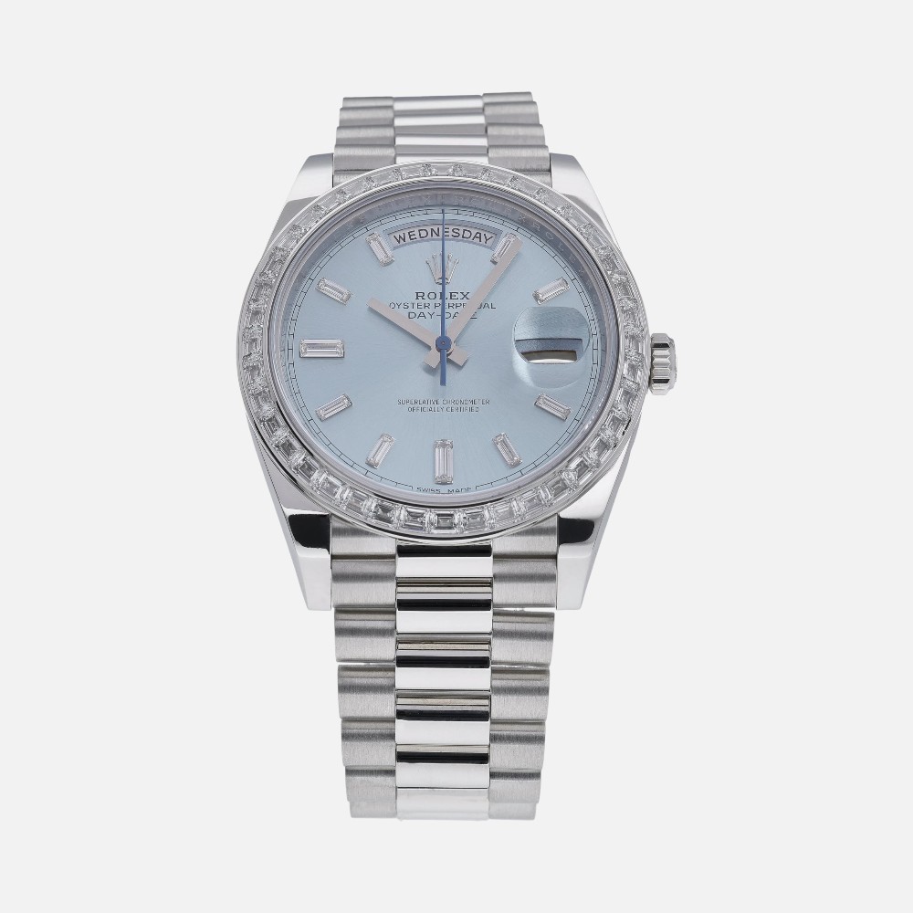 Rolex Day-Date 40 228396TBR Platinum Diamond Bezel Green Dial