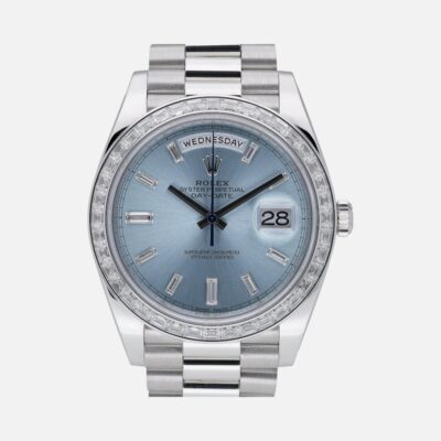 Rolex Day-Date 40 228396TBR Platinum Diamond Bezel Green Dial