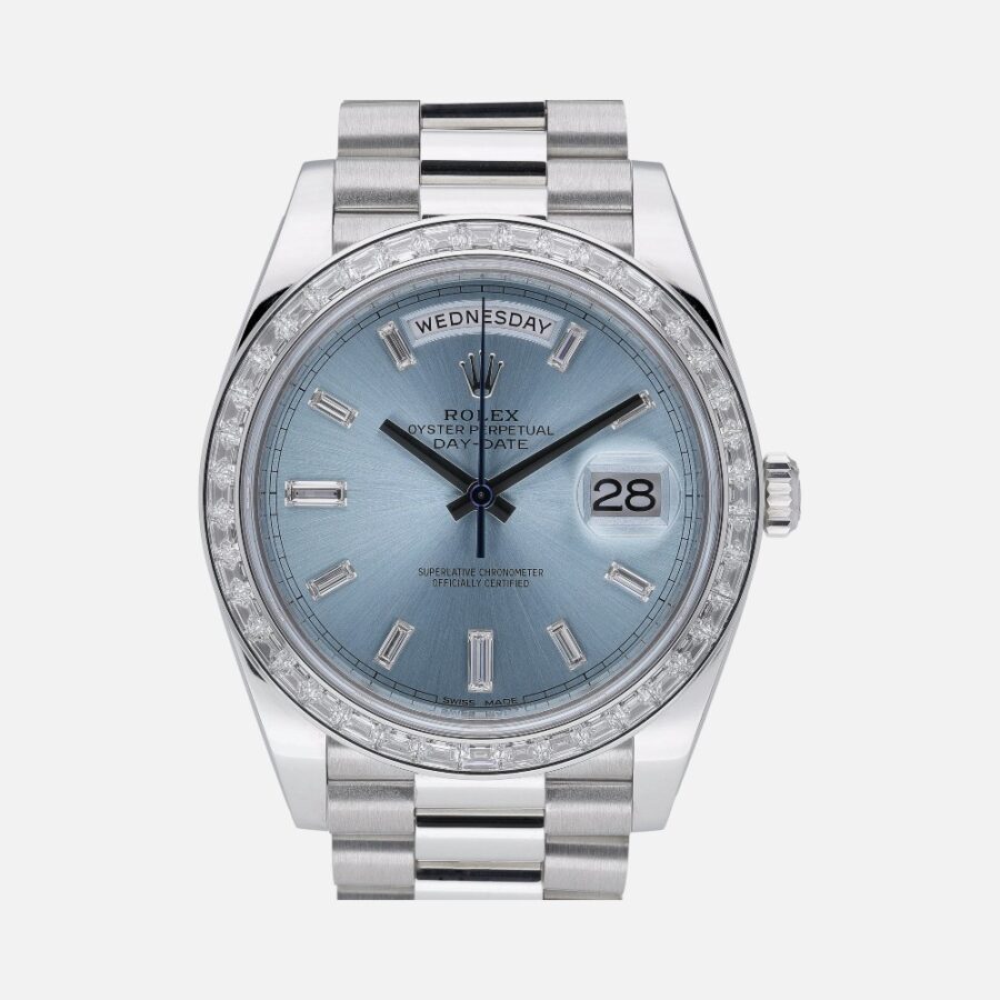 Rolex Day-Date 40 228396TBR Platinum Diamond Bezel Green Dial