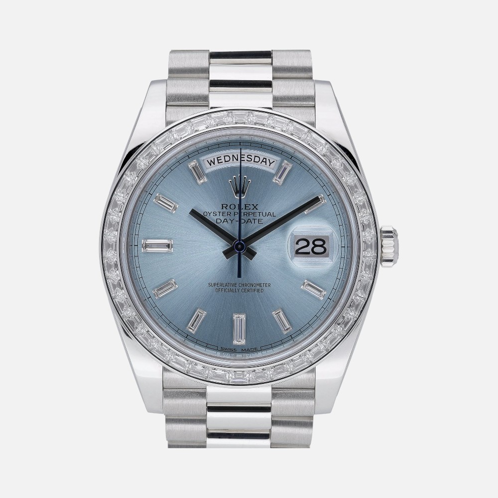 Rolex Day-Date 40 228396TBR Platinum Diamond Bezel Green Dial