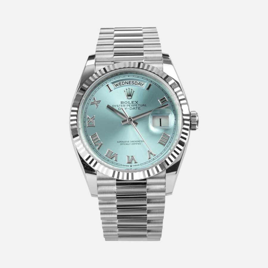 DFDFGRDHTGHD (3) Rolex Day-Date 36 128236 Platinum Ice Blue Roman Dial