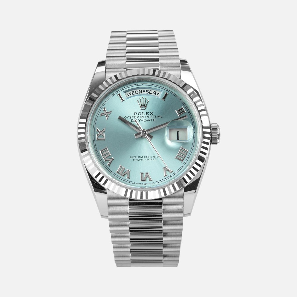 Rolex Day-Date 36 128236 Platinum Ice Blue Roman Dial