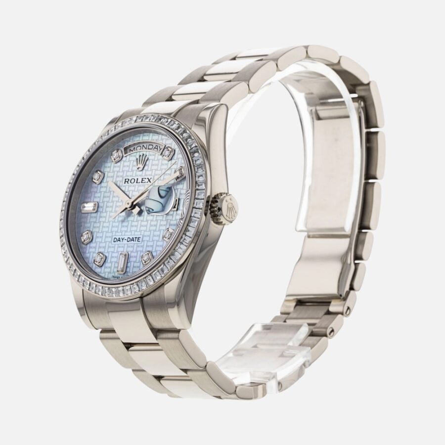 Rolex Day-Date 118399BR Mother of Pearl Blue Diamond Dial 36mm White Gold