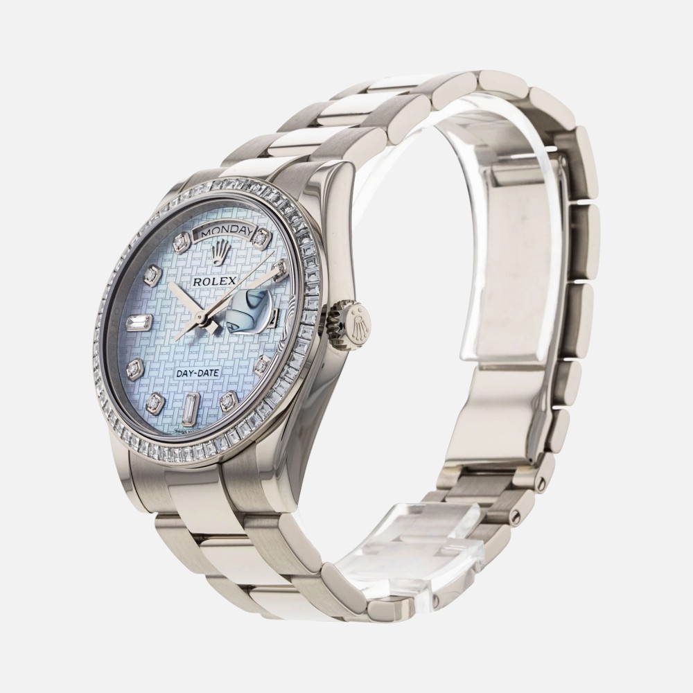 Rolex Day-Date 118399BR Mother of Pearl Blue Diamond Dial 36mm White Gold