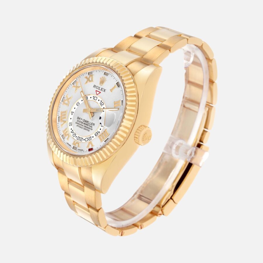 Rolex Sky-Dweller 326938 Yellow Gold Silver Roman Dial 42mm