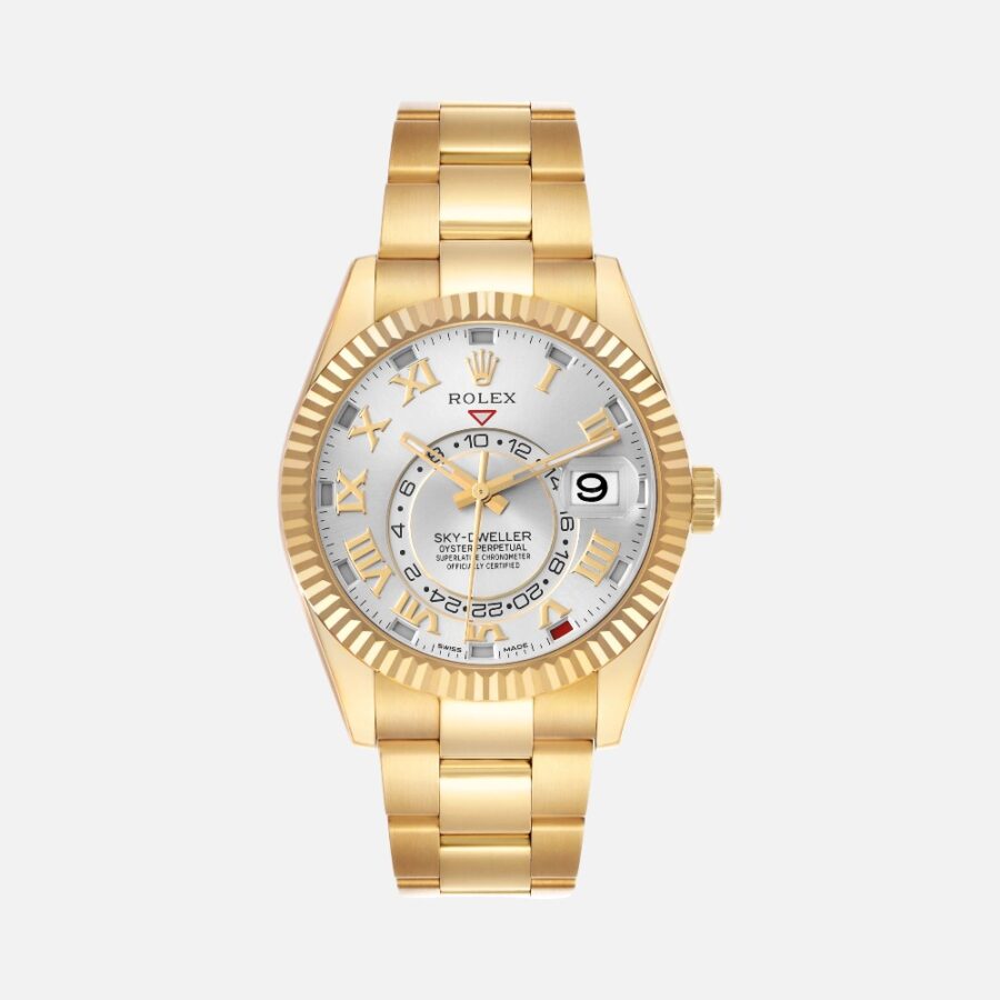 VIVIZSHVWDD (8) Rolex Sky-Dweller 326938 Yellow Gold Silver Roman Dial 42mm