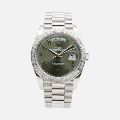 Rolex Day-Date 40 228396TBR Platinum Olive Green Hindu Arabic