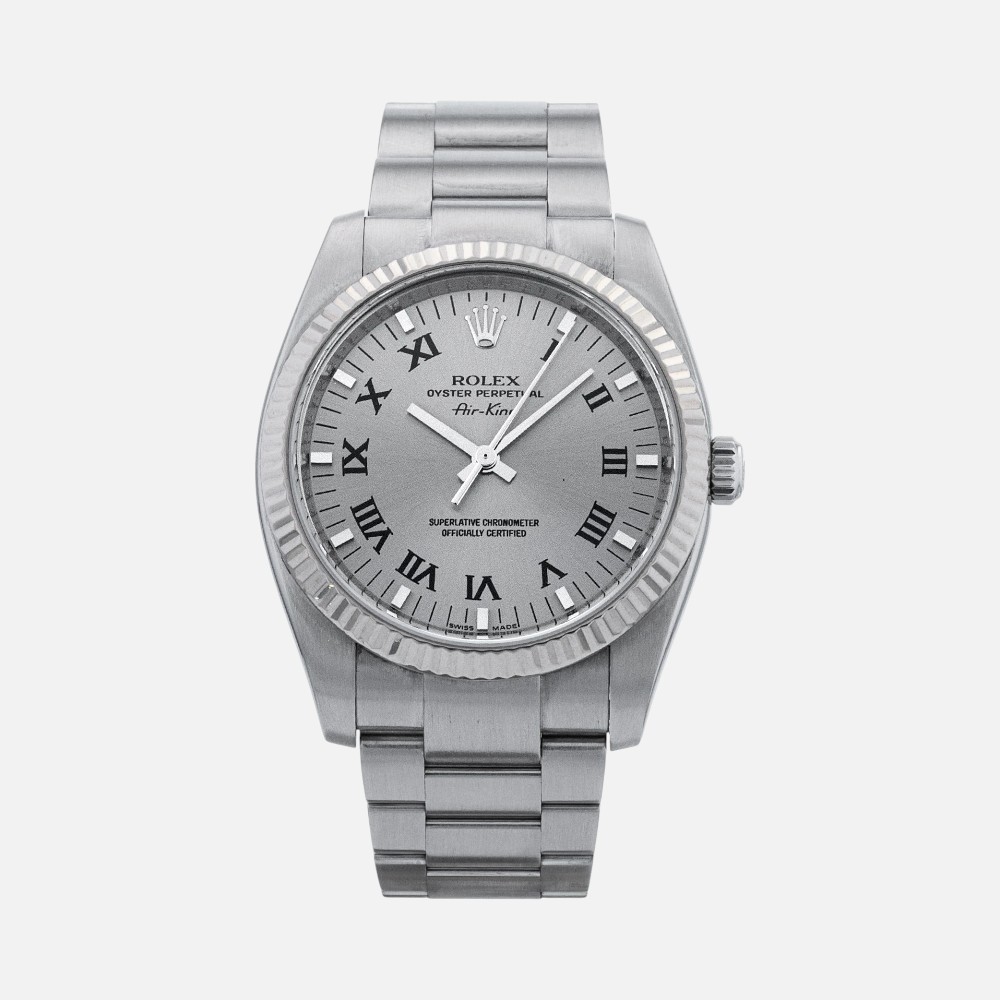 Rolex Air-King 114234 Stainless Steel with White Gold Bezel 34mm