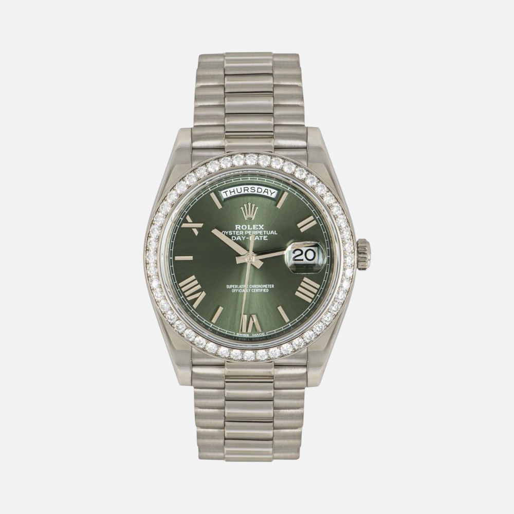 Rolex Day-Date 40 228349RBR White Gold Olive Green Roman Dial