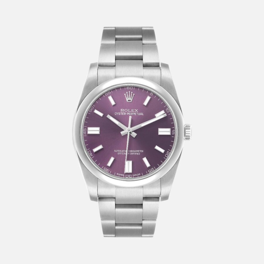 Rolex Oyster Perpetual 116000 Red Grape Dial 36mm Steel