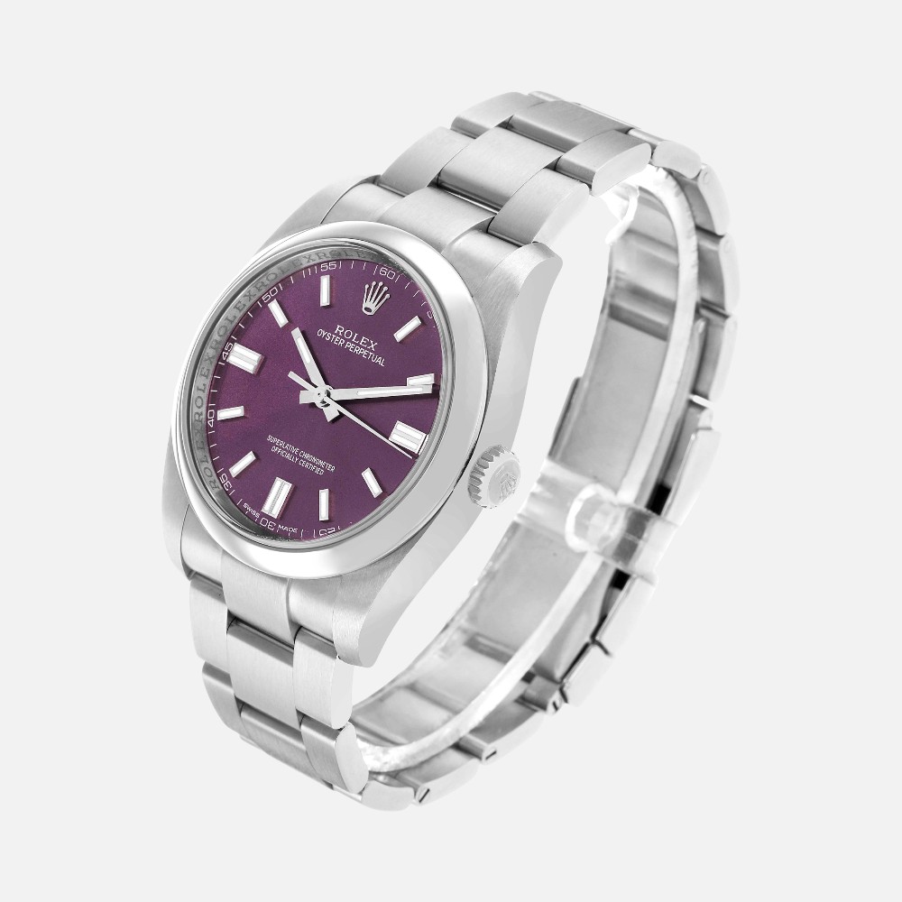 Rolex Oyster Perpetual 116000 Red Grape Dial 36mm Steel
