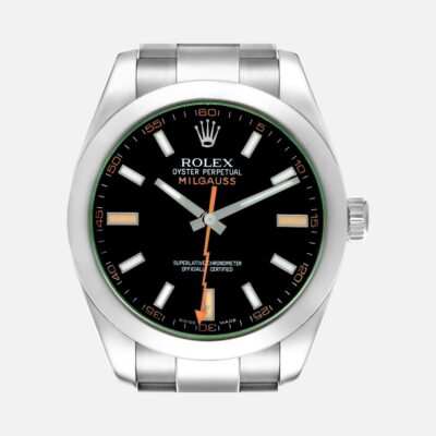 Rolex Milgauss 116400 GV Green Crystal Black Dial 40mm Steel