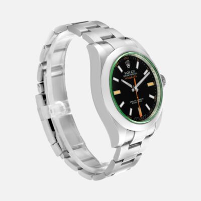 Rolex Milgauss 116400 GV Green Crystal Black Dial 40mm Steel