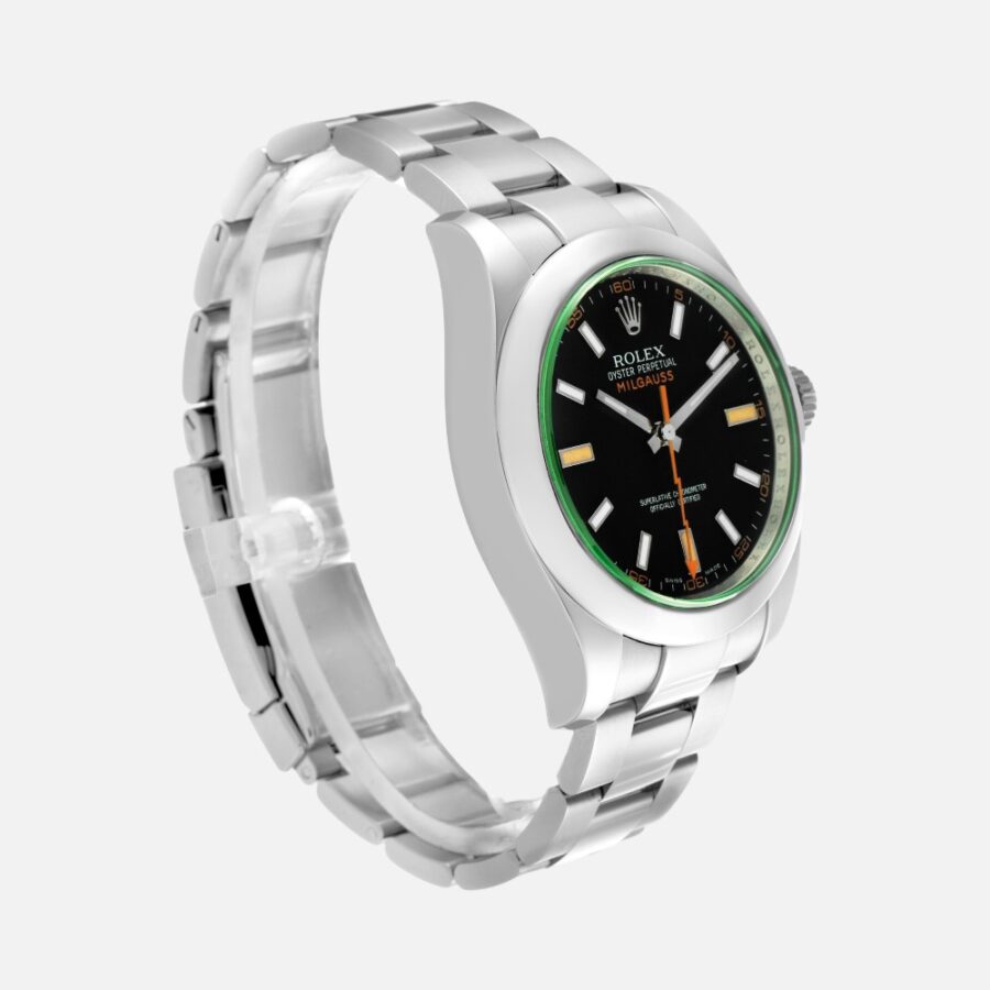 Rolex Milgauss 116400 GV Green Crystal Black Dial 40mm Steel
