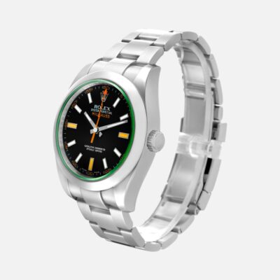 Rolex Milgauss 116400 GV Green Crystal Black Dial 40mm Steel