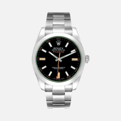 Rolex Milgauss 116400 GV Green Crystal Black Dial 40mm Steel