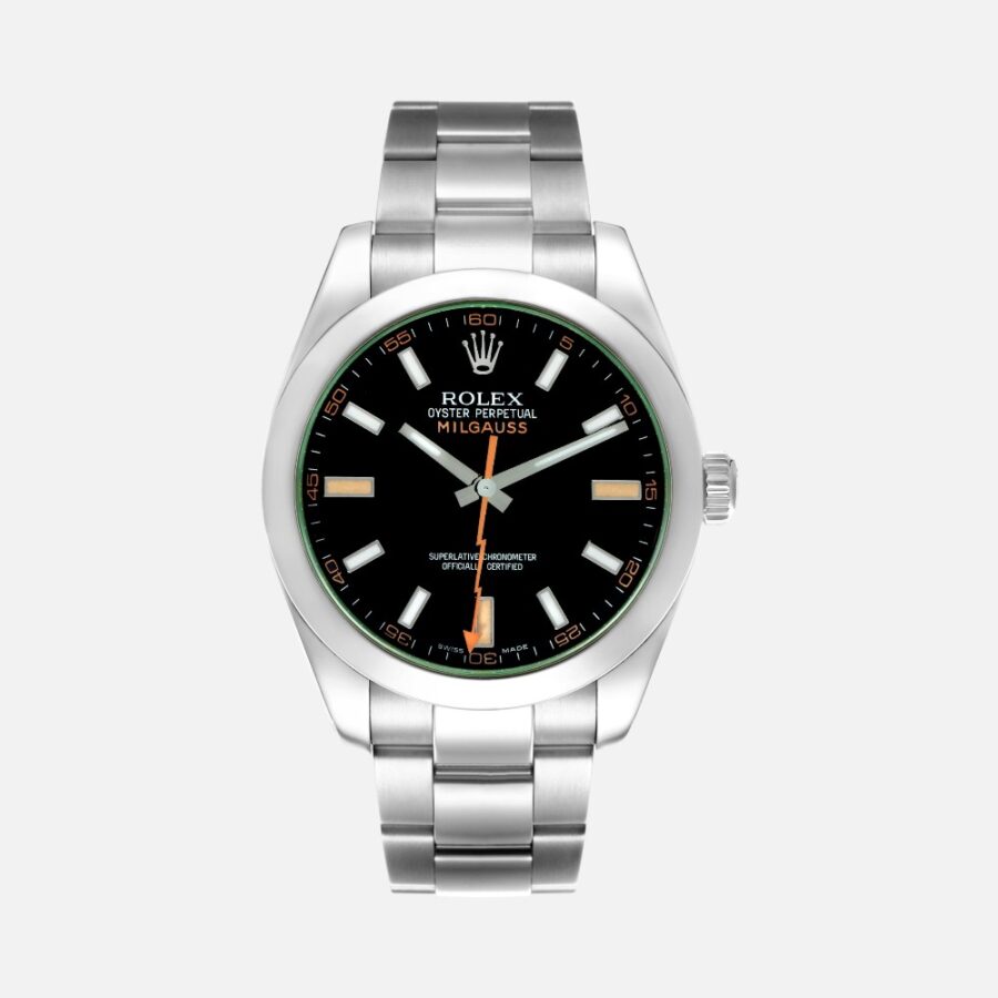Rolex Milgauss 116400 GV Green Crystal Black Dial 40mm Steel