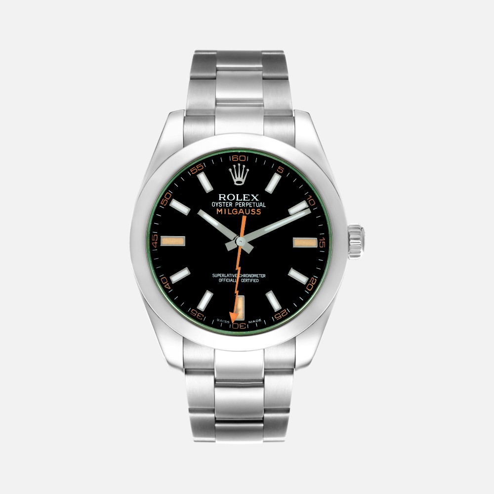 Rolex Milgauss 116400 GV Green Crystal Black Dial 40mm Steel