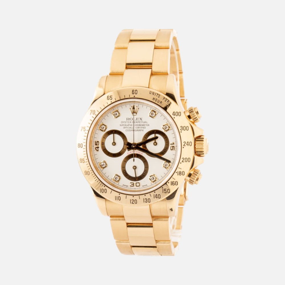 Rolex Daytona 116528 White Diamond Dial Yellow Gold Chronograph