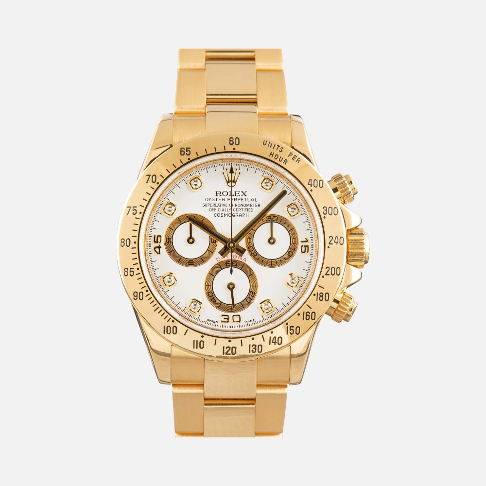 Rolex Daytona 116528 White Diamond Dial Yellow Gold Chronograph