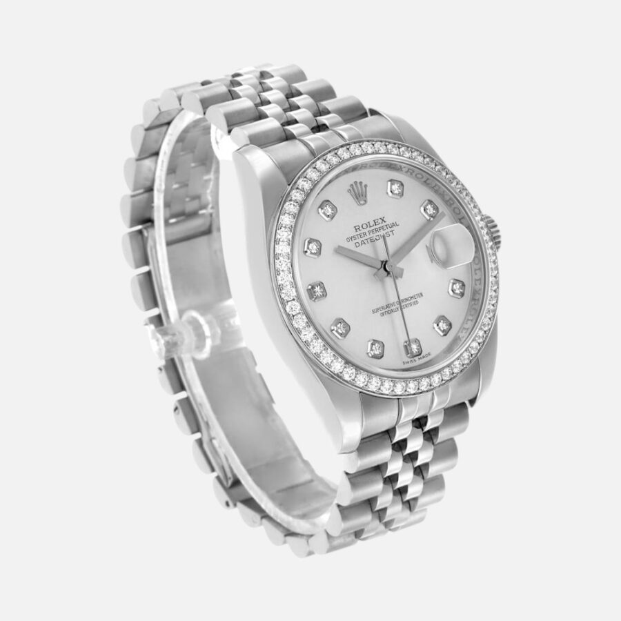 Rolex Datejust 116244 Steel White Gold Silver Diamond Dial 36mm
