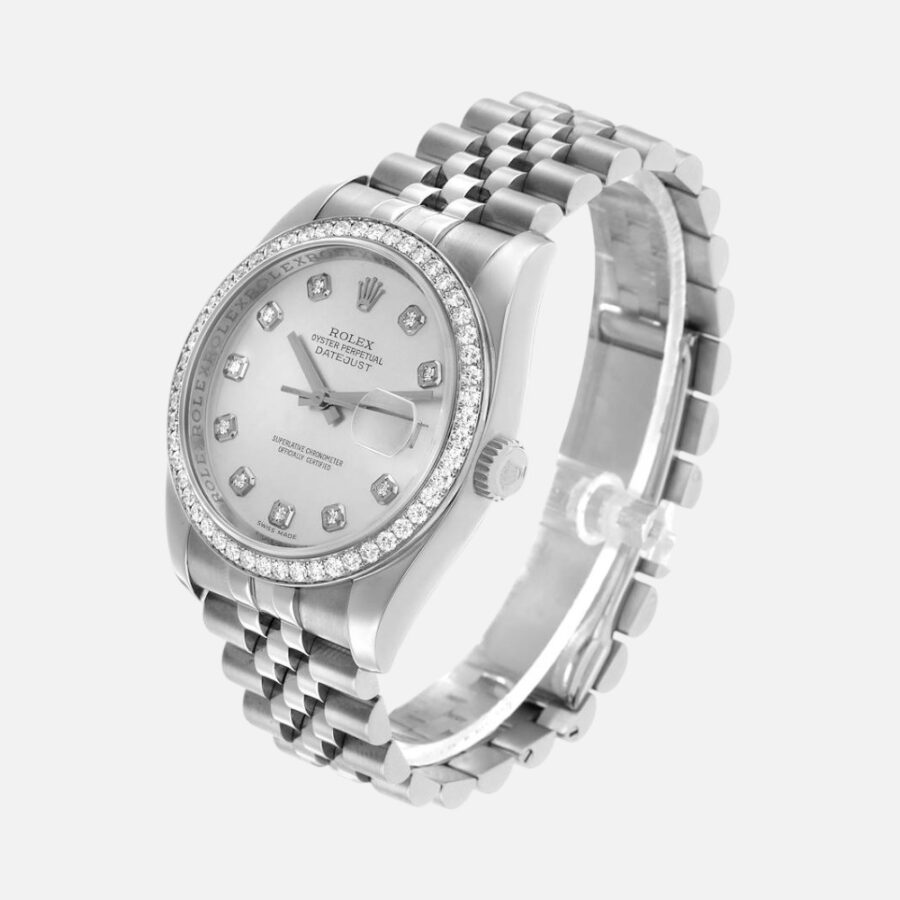 Rolex Datejust 116244 Steel White Gold Silver Diamond Dial 36mm
