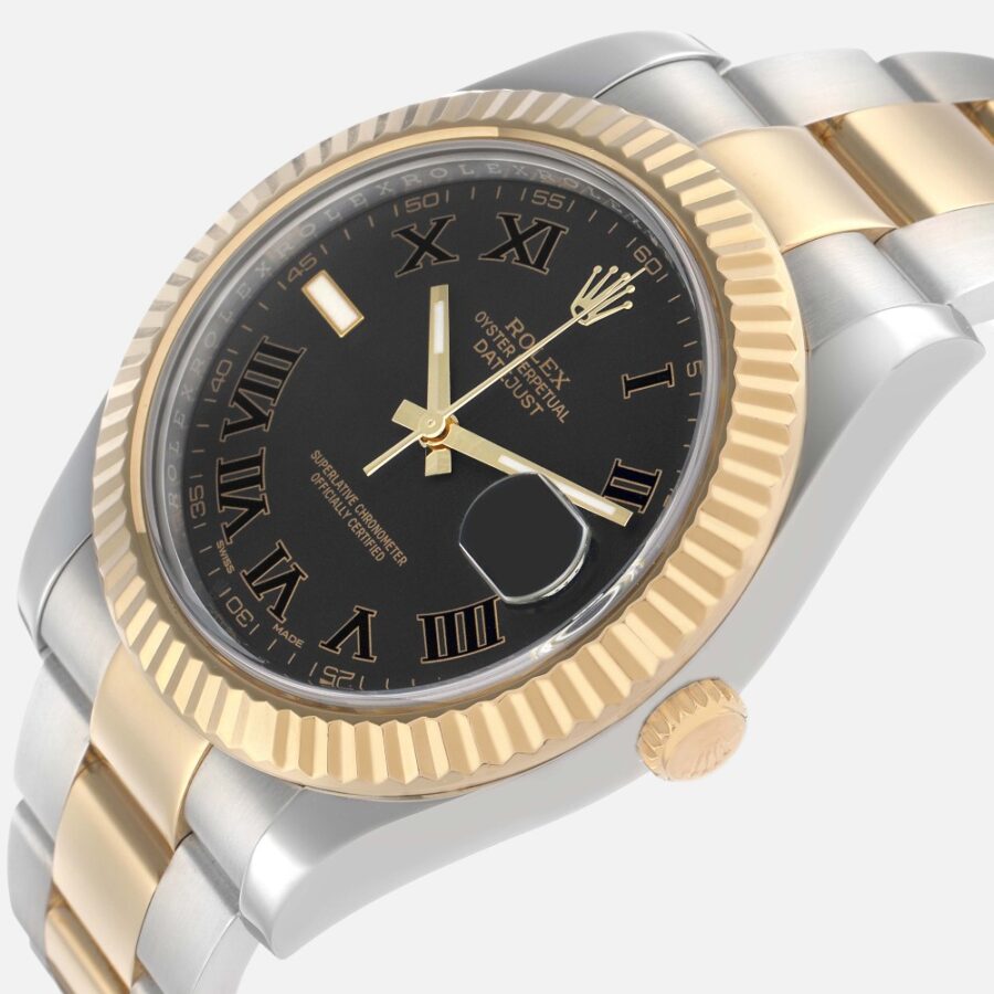 Rolex Datejust II 116333 Black Roman Dial Steel Yellow Gold 41mm