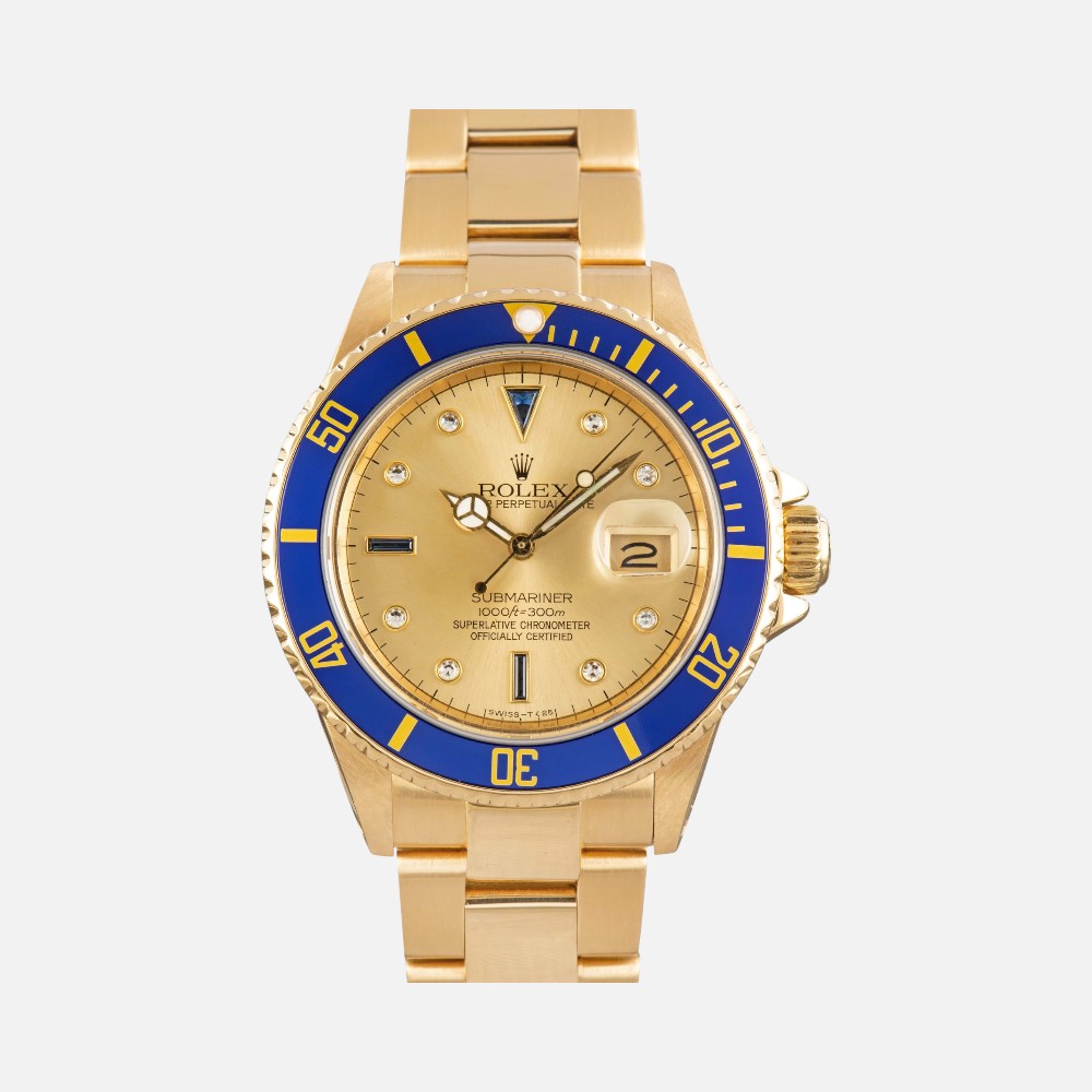 Rolex Submariner 16808 Champagne Serti Dial 18K Yellow Gold