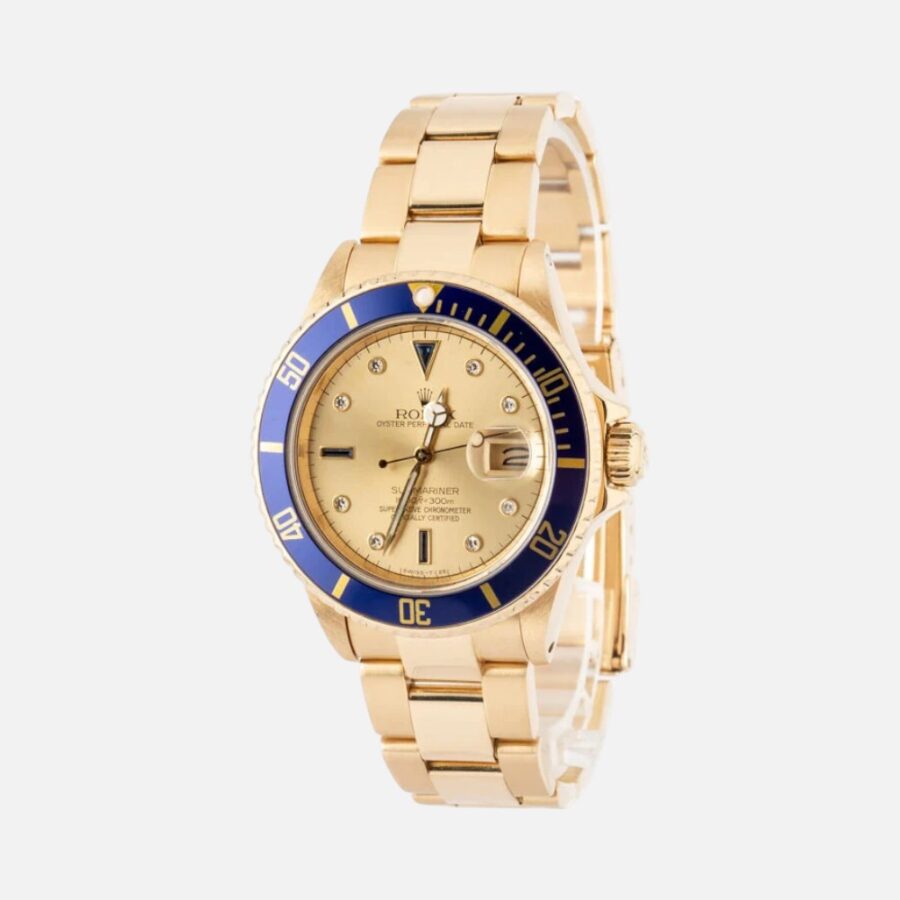Rolex Submariner 16808 Champagne Serti Dial 18K Yellow Gold