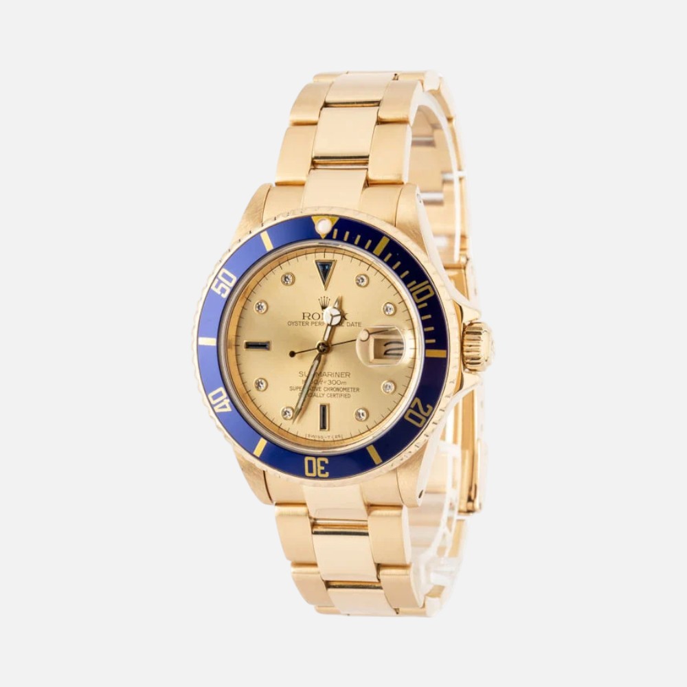 Rolex Submariner 16808 Champagne Serti Dial 18K Yellow Gold