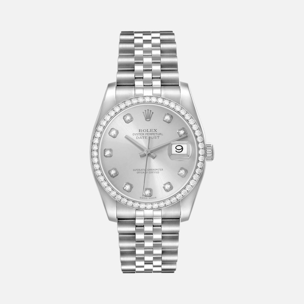 Rolex Datejust 116244 Steel White Gold Silver Diamond Dial 36mm