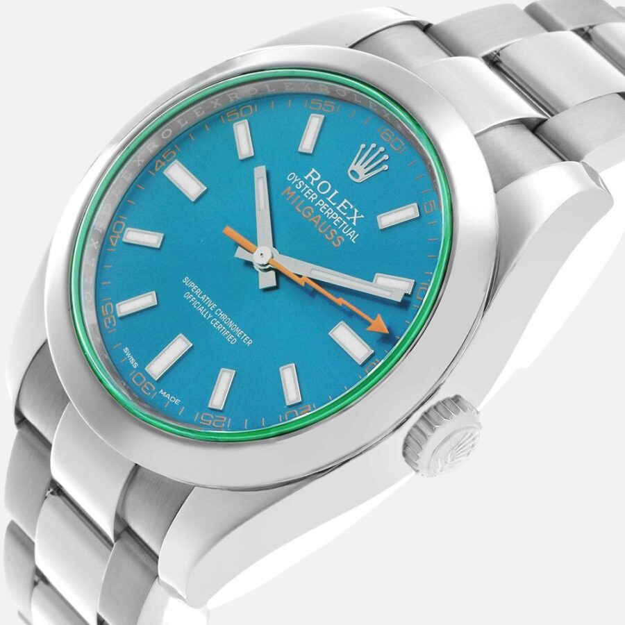Rolex Milgauss 116400GV Green Crystal Blue Dial 40mm Steel