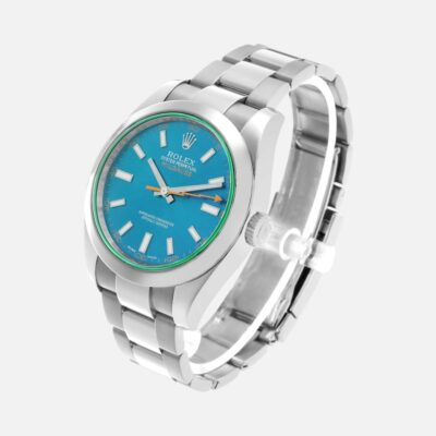 Rolex Milgauss 116400GV Green Crystal Blue Dial 40mm Steel