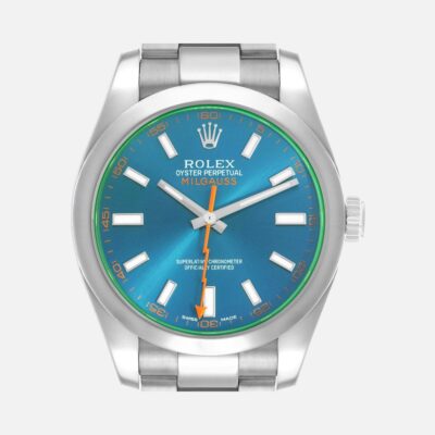 Rolex Milgauss 116400GV Green Crystal Blue Dial 40mm Steel