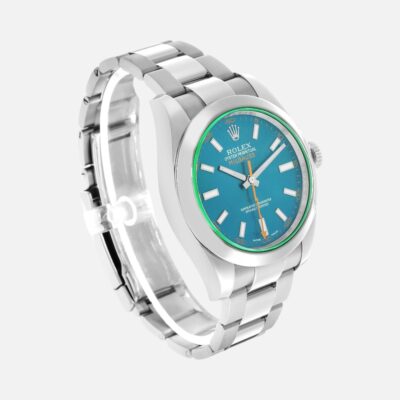 Rolex Milgauss 116400GV Green Crystal Blue Dial 40mm Steel