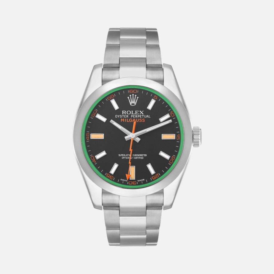 Rolex Milgauss 116400 Green Crystal Black Dial 40mm Steel