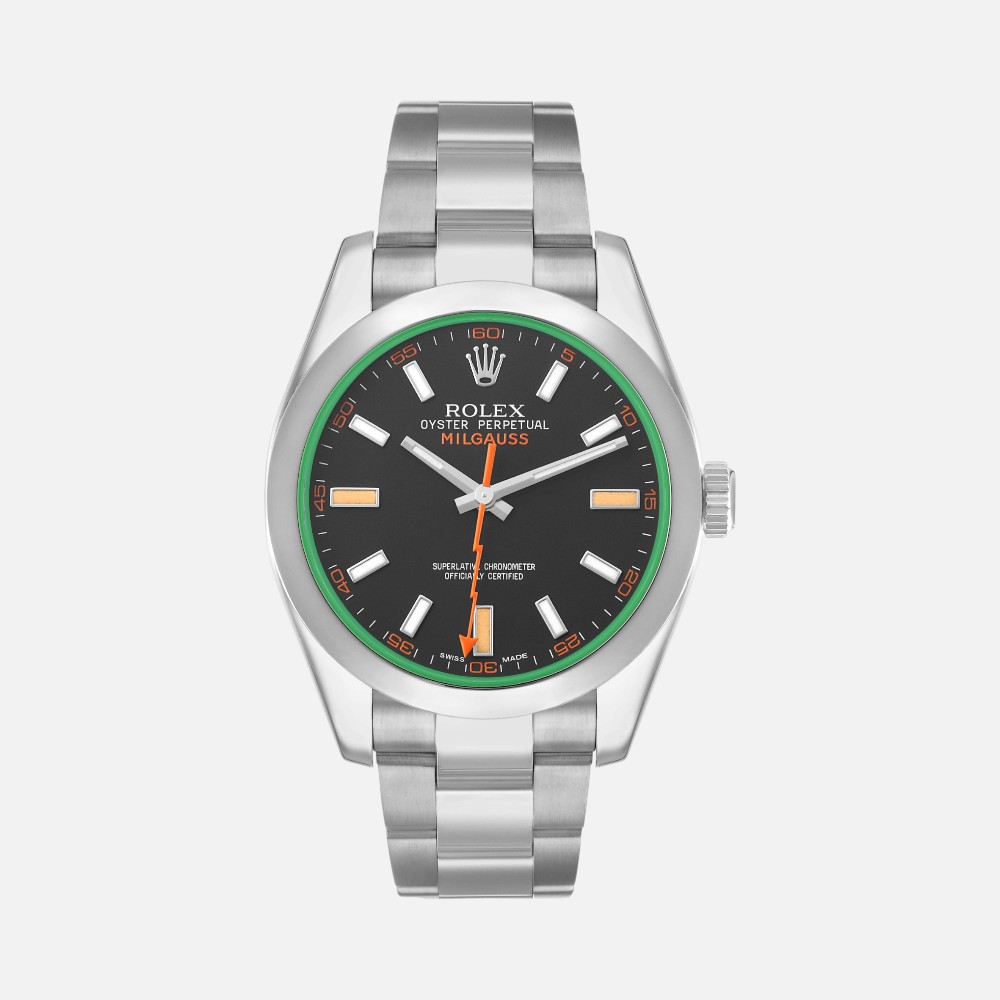 Rolex Milgauss 116400 Green Crystal Black Dial 40mm Steel