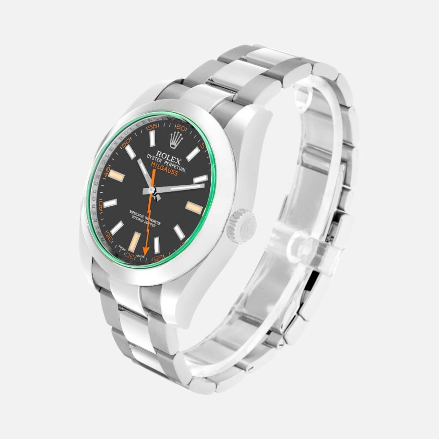 Rolex Milgauss 116400 Green Crystal Black Dial 40mm Steel
