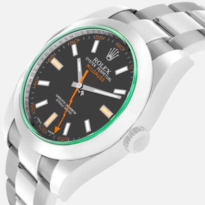 Rolex Milgauss 116400 Green Crystal Black Dial 40mm Steel