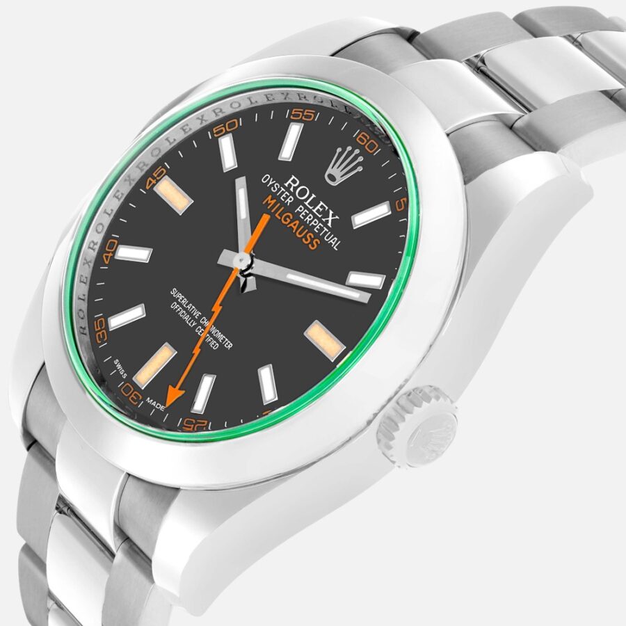 Rolex Milgauss 116400 Green Crystal Black Dial 40mm Steel