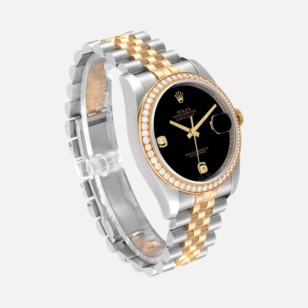 Rolex Datejust 116243 Black Diamond Dial Steel Yellow Gold 36mm