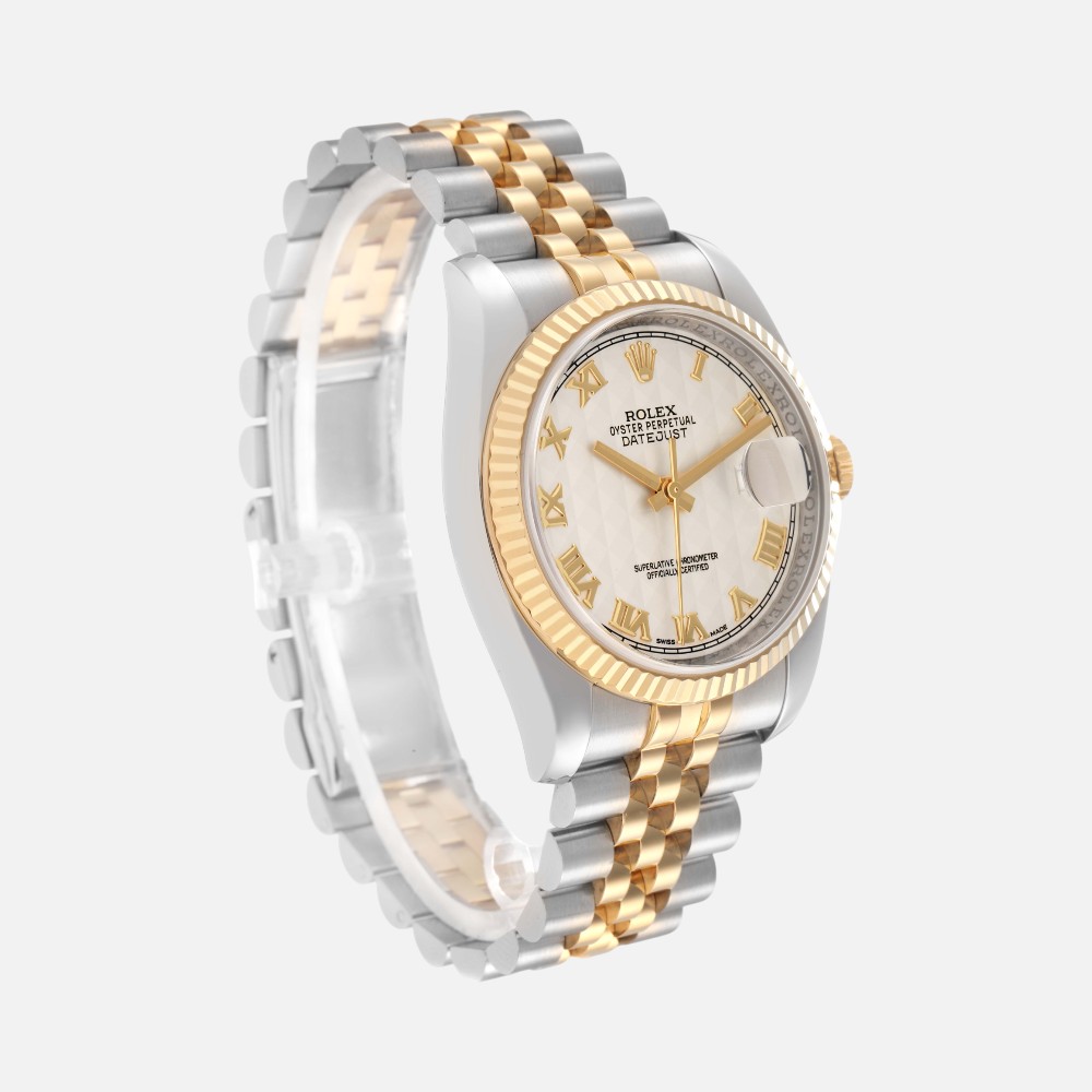 Rolex Datejust 116233 Steel Yellow Gold Ivory Pyramid Dial 36mm