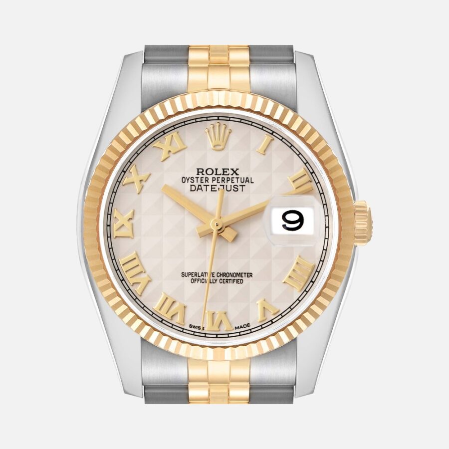 Rolex Datejust 116233 Steel Yellow Gold Ivory Pyramid Dial 36mm