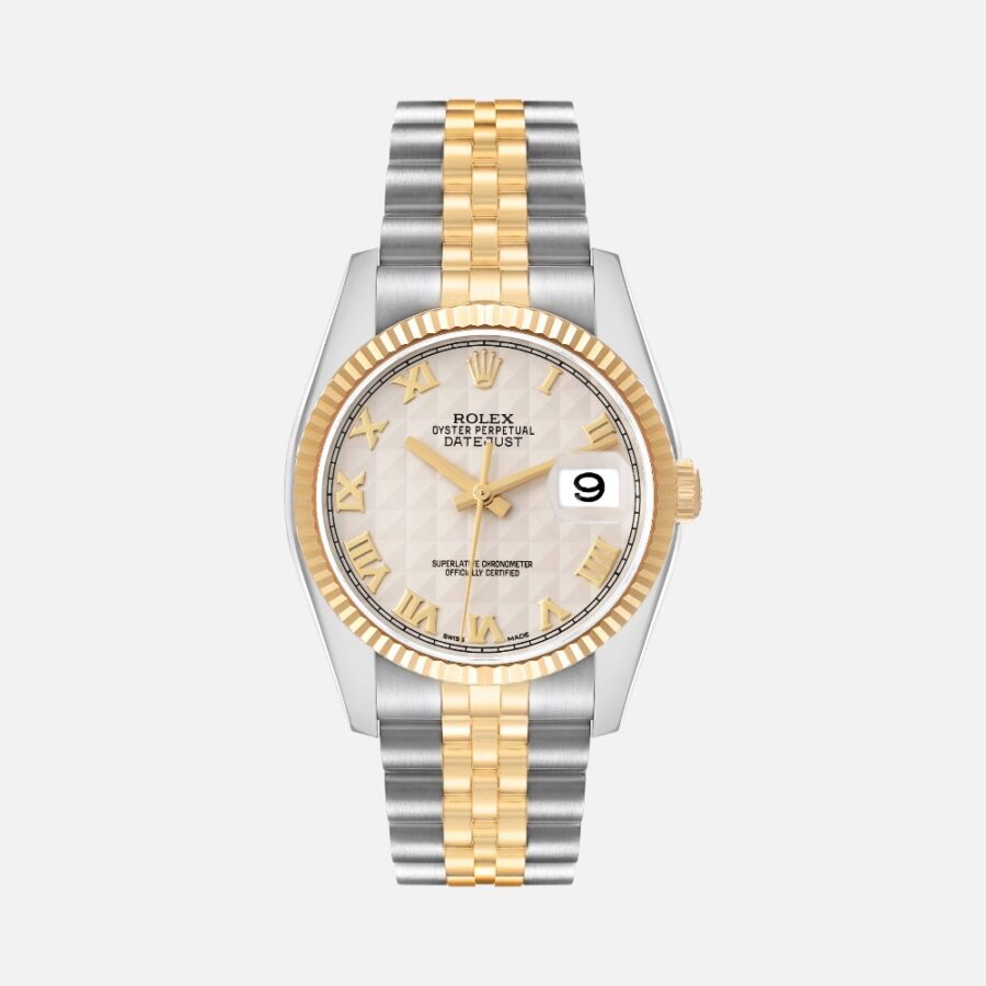 Rolex Datejust 116233 Steel Yellow Gold Ivory Pyramid Dial 36mm