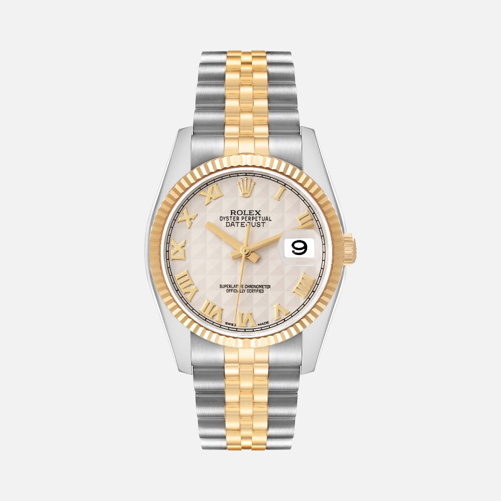 Rolex Datejust 116233 Steel Yellow Gold Ivory Pyramid Dial 36mm